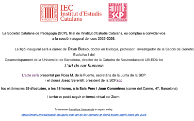 Sessió inaugural SCP DAVID BUENO: L’art de ser humans. (29 d’octubre, a les 18h, a la Sala Pere i Joan Coromines)
