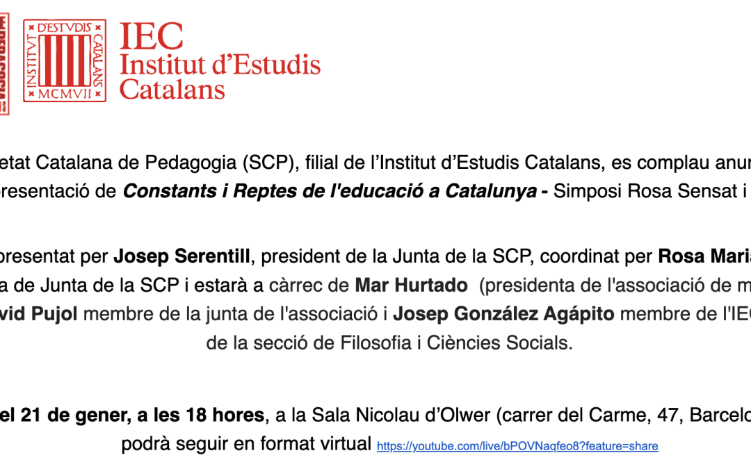 Presentació de Constants i Reptes de l’educació a Catalunya: Simposi Rosa Sensat i Vilà